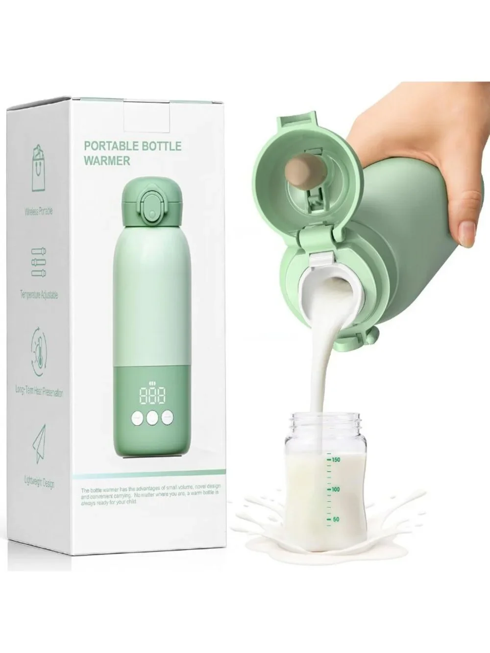 Portable Travel Bottle Warmer - Fast Heating, 12oz, Rechargeable, Temp Control